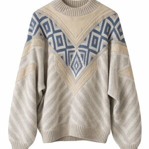 Vintage 2X Men Leather Knit Sweater Oversized 90s Y2K Geometric Streetwear Spain